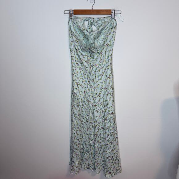 Rebecca Taylor Floral Silk Halter Midi Dress In Light Blue Size 8 - Picture 9 of 14